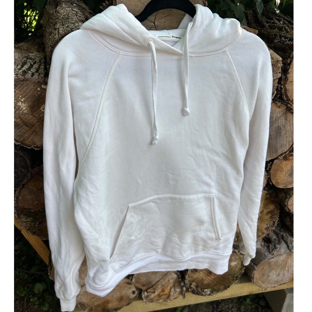Reformation Jeans White Organic Cotton Hoodie Raglan Sleeve Pullover Oversized S